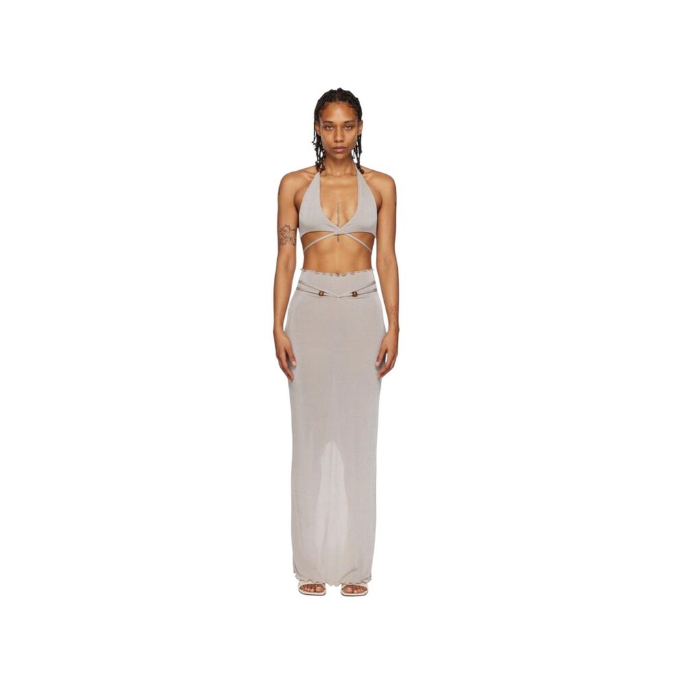 TYRELL Maxi‎ Beaded Boho Skirt Set Grey XS
